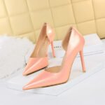 1363-A2 Korean fashion slim banquet fine heel high heel shallow pointed side hollow patent leather women's shoes single shoes high - Image 15