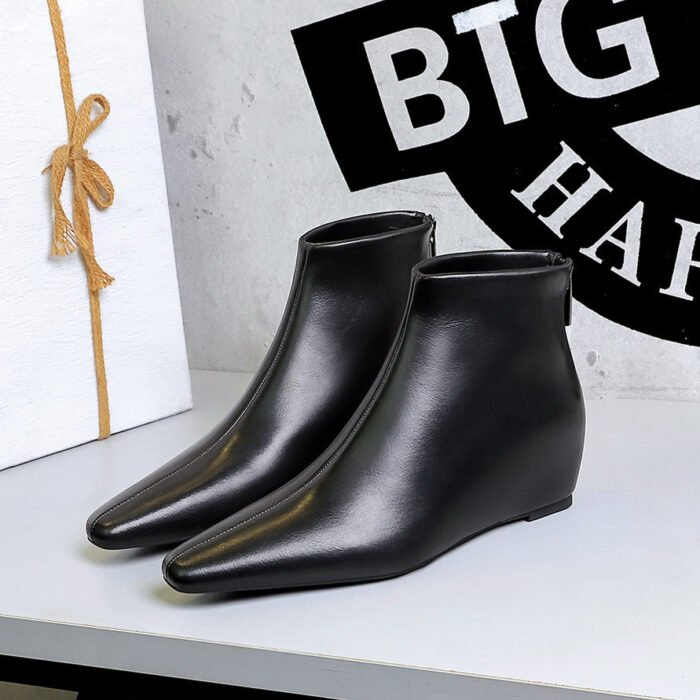 Bigtree Shoes 6632-8 European and American Retro Simplicity All-Matching Women's Boots Wedge Hidden Heel Mid Heel Slim Ankle Boots Ankle Boots - Image 4