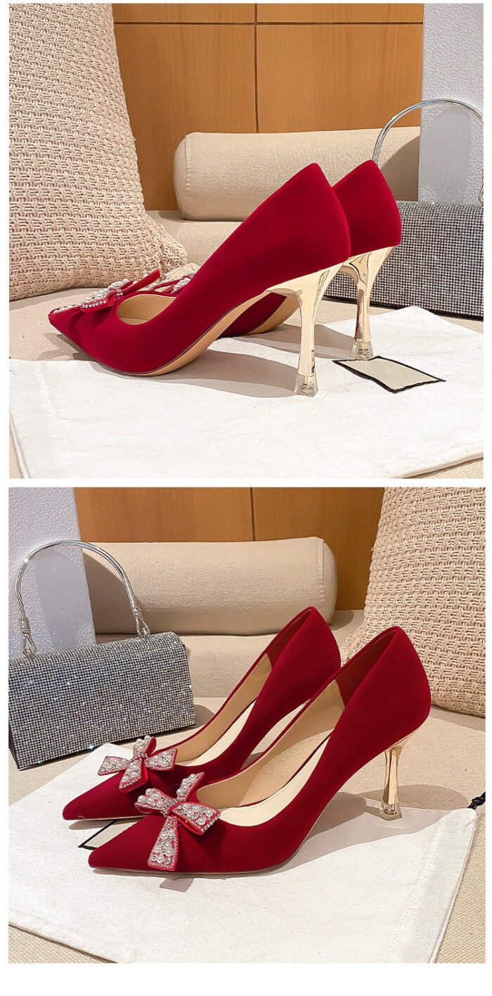 Runnig heels C888-35 Red Wedding Shoes Bridal Shoes Xiuhe Main Wedding Dress Low-Cut Stiletto Heel High Heels - Image 11