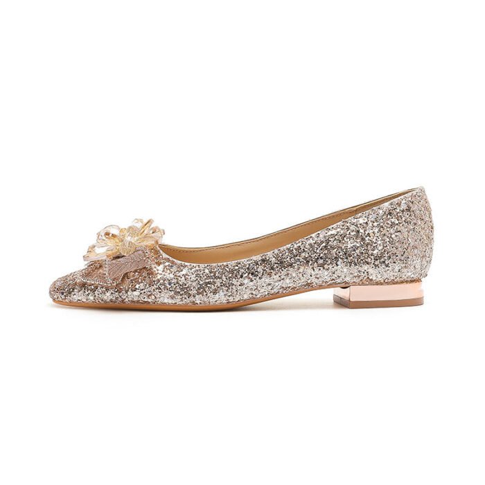 A29-136 French Square Head Gold Flat Low Heel Niche High Sense Bridesmaid Shoes Women - Image 5