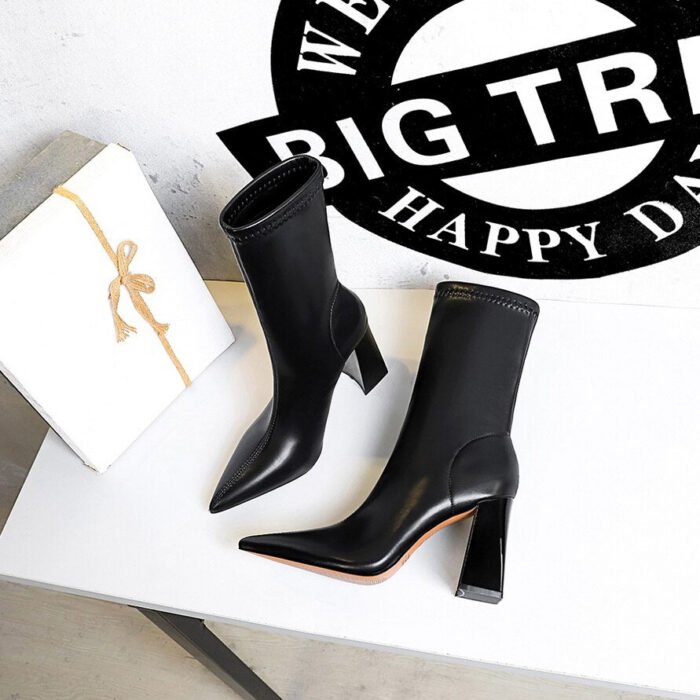 318-12Pointed thick heel women's socks ankle boots sexy high heel boots-Bigtree shoes - Image 1