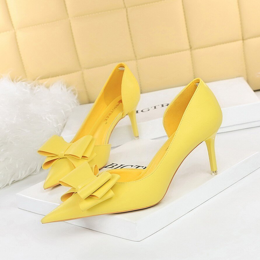 127ea9c491a62555b1d2203532af7bd3 3168-A2Classic pointed bow decoration high-heeled women's shoes ankle anti-slip party-Bigtree shoes - Image 1