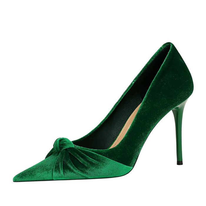 3391-27 European and American Fashion Banquet High Heel Shoes Stiletto Heel Shallow Mouth Pointed Toe Xi Shi Suede Bow Pumps - Image 5