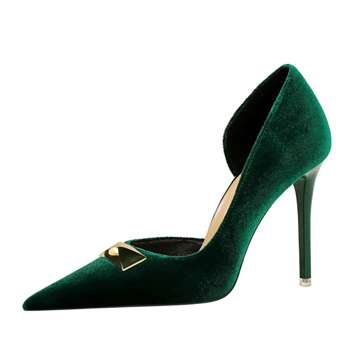BIG TREE SHOES 1363-K81 European and American Style Banquet Super High Heel Stiletto Low Mouth Pointed Side Hollow Xi Shi Suede High Heel Pumps Women - Image 5