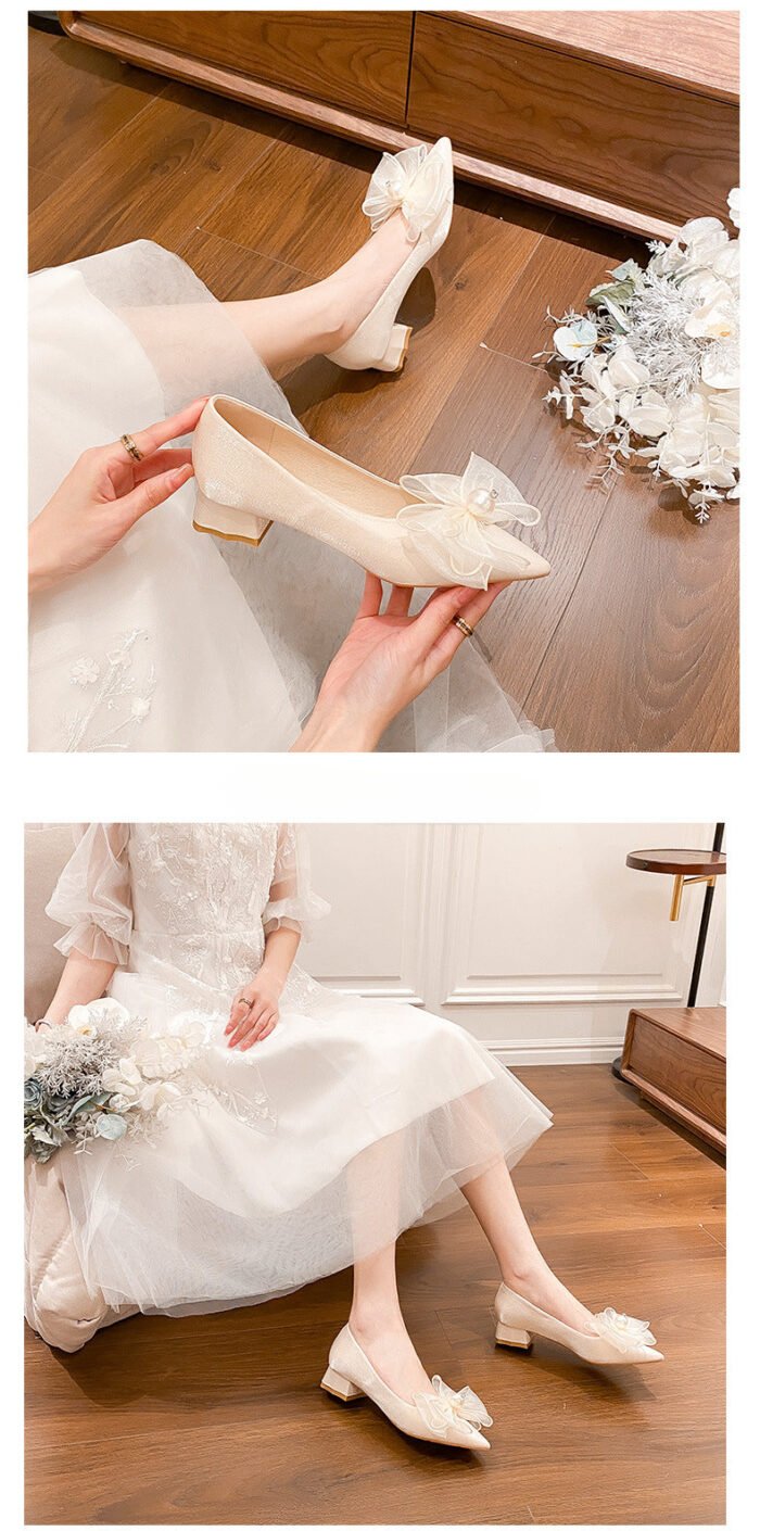 3118-60 Pointed High Heels Women's Chunky Heel Wedding Shoes High-Grade Xiuhe Wedding Dress Annual Meeting Pumps - Image 7