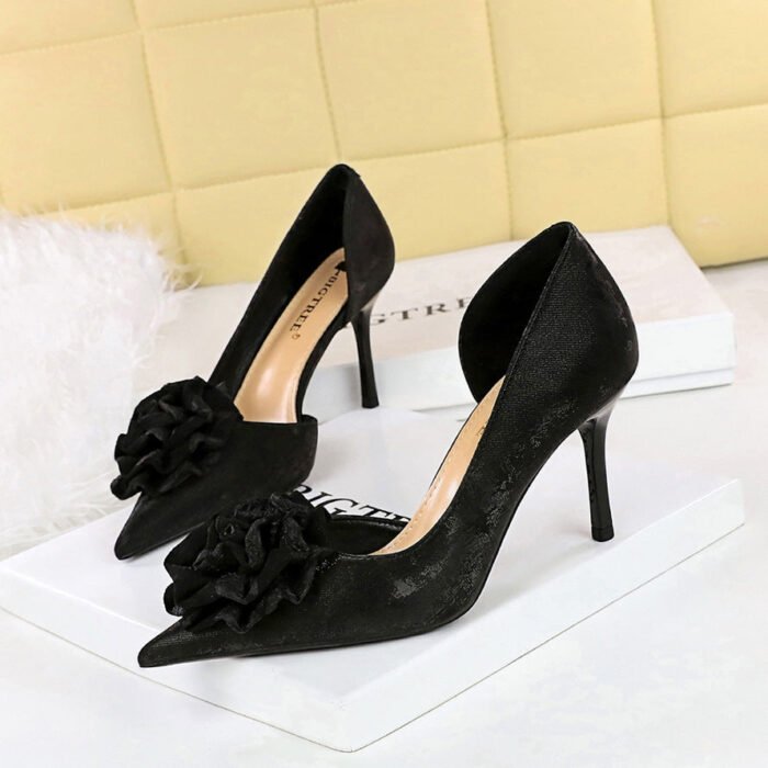 BIGTREE SHOES 8238-H55 National Style Women's Shoes Banquet High Heels Stiletto Heel Shallow Mouth Pointed Toe Side Hollow out Flowers Floral Pumps - Image 3