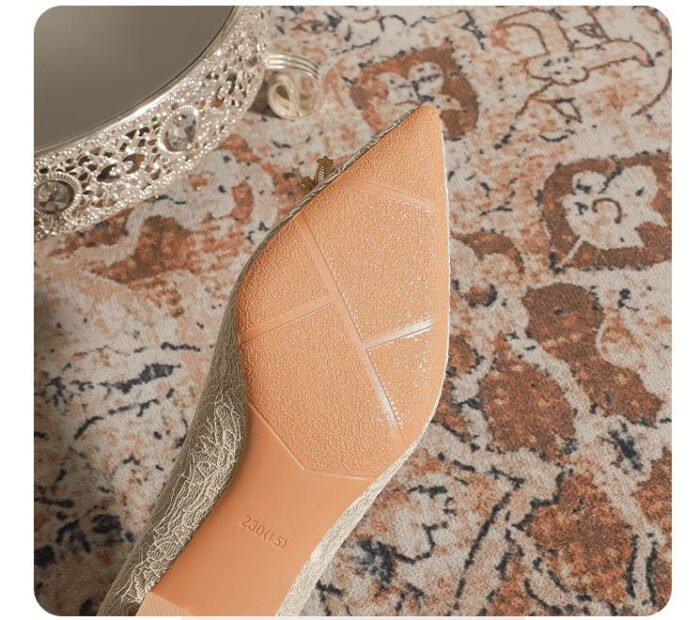 3118-7 French Lace Thick Heel Flat Wedding Shoes One-Word Flower Main Wedding Dress Banquet Two-Way Heel Shoes - Image 9