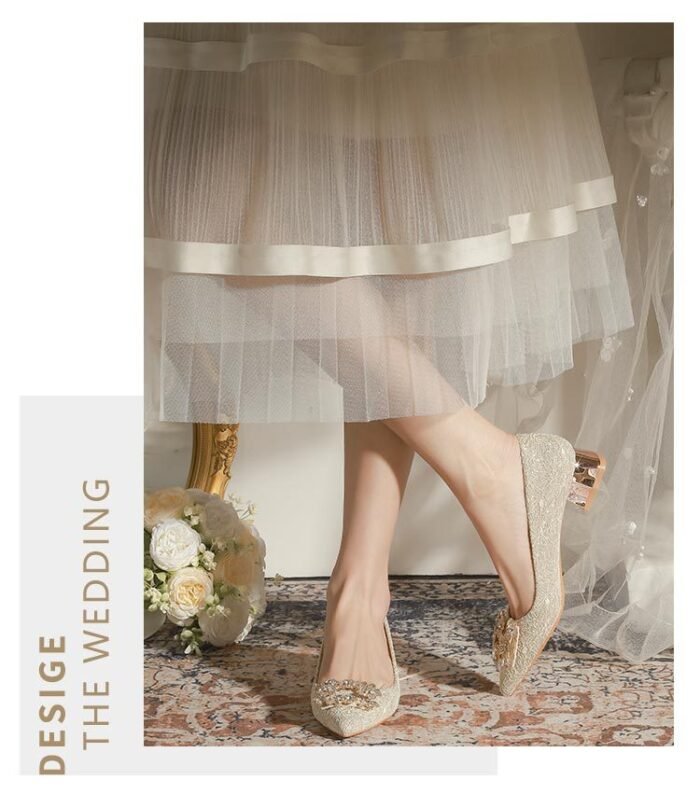 3118-6 Bridal Wedding Shoes Not Tired Women's French Flat Pointed Lace Elegant Single-Layer Shoes Pregnant Women Can Wear Daily - Image 13