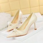 BIG TREE Shoes 886-1 European and American  Thinner Stiletto Heel Shallow Mouth Pointed-Toe Bowknot Pumps High Heels Women's Shoes - Image 3