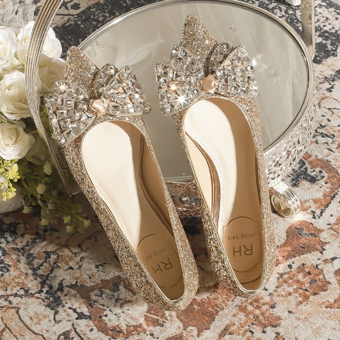 3119-145 French Wedding Shoes Bride Main Wedding Dress Bridesmaid Shoes High-Grade Crystal Thick Heel Shoes - Image 3