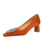 BIG TREE SHOES 6186-k29 European and American Style Fashion Banquet High Heel Women's Shoes Thick Heel Satin Low-Cut Square Toe Metal Rhinestone Buckle Pumps - Image 5