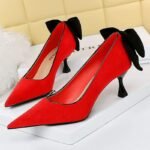 17175-A2Bowknot women's high heel shoes with pointed suede-Bigtree shoes - Image 3