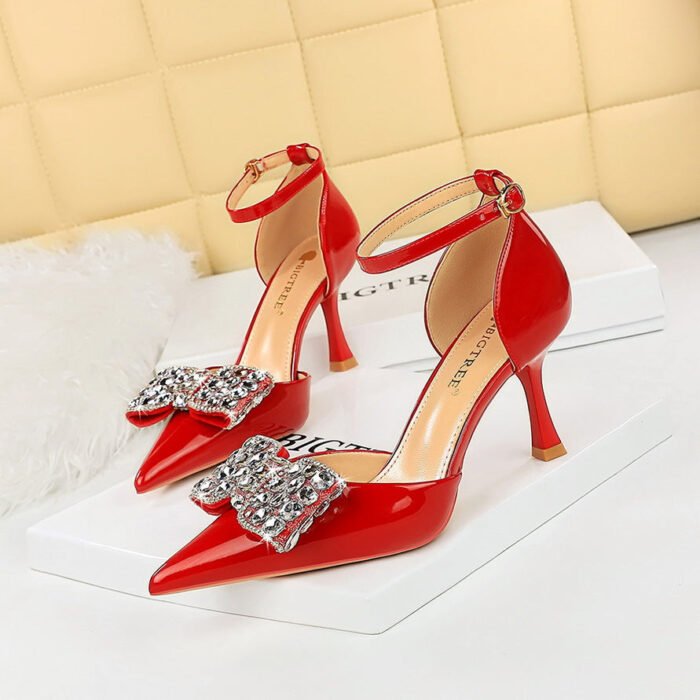 BIGTREE SHOES 8323-h20 Summer High Heels Women's Shoes Sping Sandal Pointed-Toe Hollowed Rhinestone Bow Ankle-Strap High Heel Sandals - Image 4