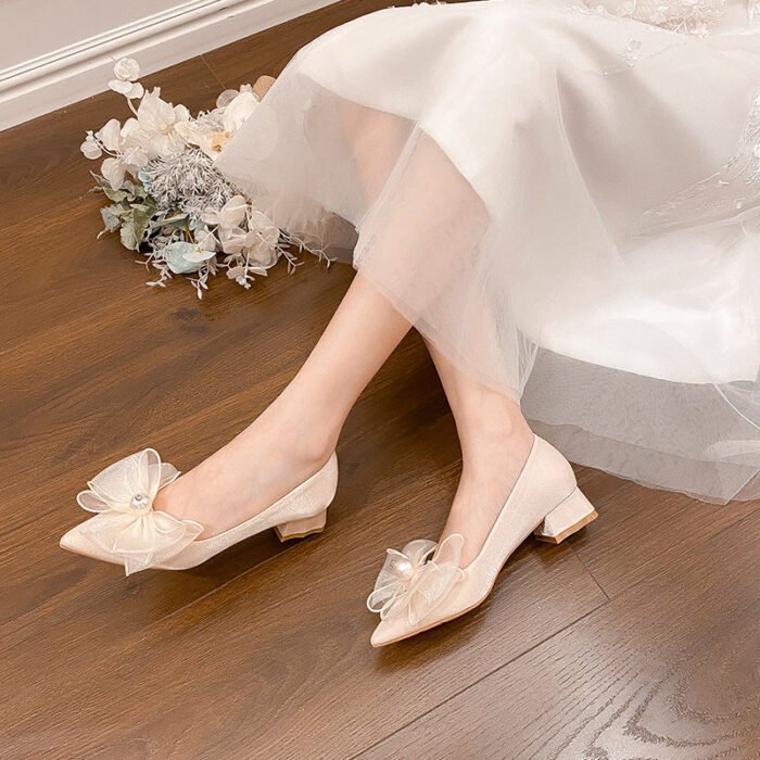 3118-60 Pointed High Heels Women's Chunky Heel Wedding Shoes High-Grade Xiuhe Wedding Dress Annual Meeting Pumps - Image 4