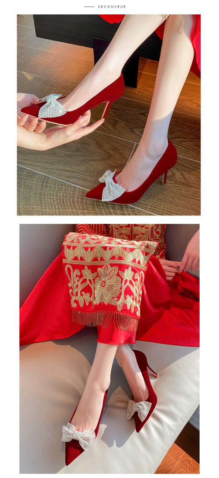Runnig heels Runnig heels 878-48 Wedding Shoes Bridal Shoes Xiuhe Wedding Dress Two-Way Red High Heels New Single Layer Shoes Large and Small Size - Image 10