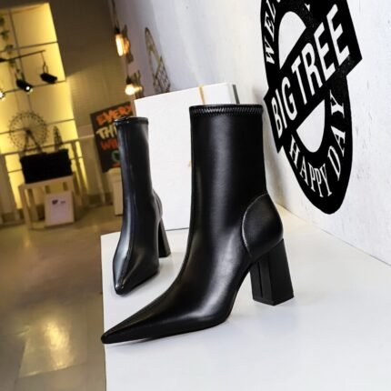 6838-2Stylish and simple pointed high heel women's winter ankle Chelsea boot side zipper-Bigtree shoes