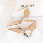 8323-5 European and American Banquet High Heel Low-Cut Pointed Toe Shiny Patent Leather Solid Color Snake Pattern Hollow Hollow-out Strap Sandals BIG TREE SHOES - Image 4