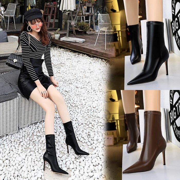 BIG TREE SHOES 315-12 European and American Style Winter Fashion Simple Stiletto Heel Pointed Toe Sexy Nightclubs Thinner Short Boots Female Skinny Boots - Image 2