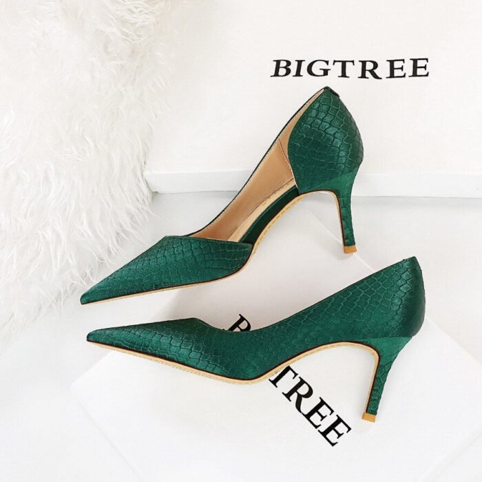 3165-A1Snake women's high heels green high heels sexy pointed non-slip women's shoes stripe-Bigtree shoes - Image 3