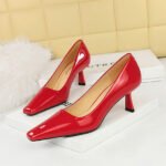 BIG TREE SHOES 6183-1 Korean Style Spring and Autumn Fashion Simple Patent Leather Women's Shoes Stiletto Heel Low-Cut Square Toe All-Matching High Heels Pumps - Image 2