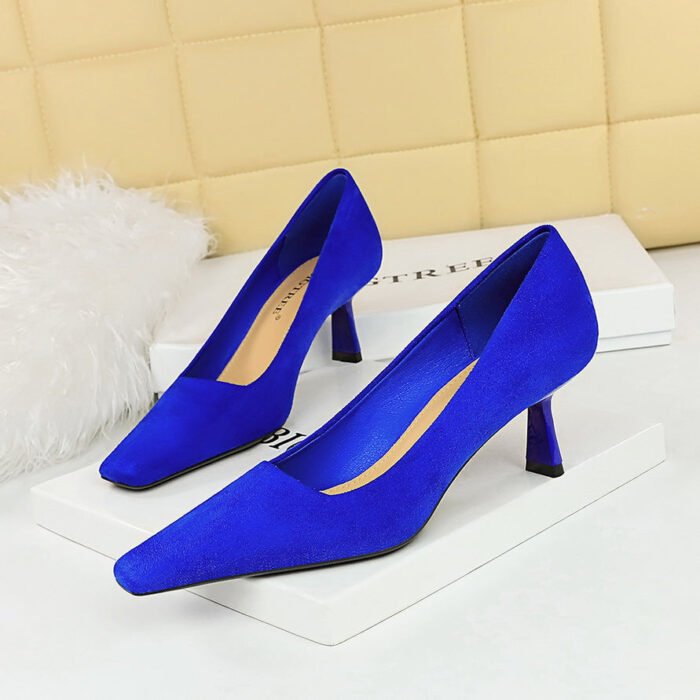 BIG TREE SHOES 6183-3 Korean Fashion Simple High Heels Suede Low-Cut Square Toe Pedicure Slimming All-Matching Women's Shoes Spring and Autumn Single-Layer Shoes - Image 2
