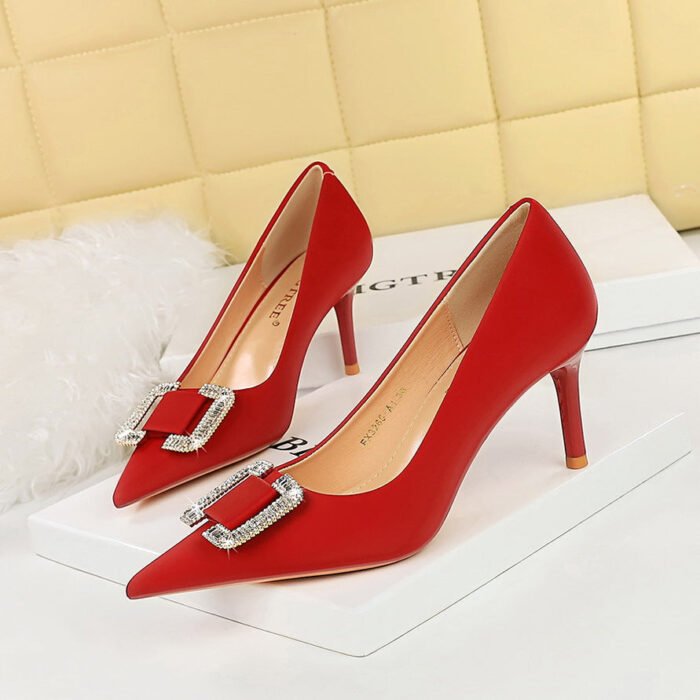 BIGTREE SHOES 3265-ak6 European and American Style Fashion Banquet Women's Shoes Stiletto Heel Shallow Mouth Pointed Toe Rhinestone Buckle Pumps High Heels Women - Image 3
