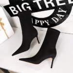 BIG TREE SHOES 315-a1 European and American Style Fashion Simple Stiletto Heel Stretch Lycra Women's Boots Slimming Pointed Ankle Boots - Image 4