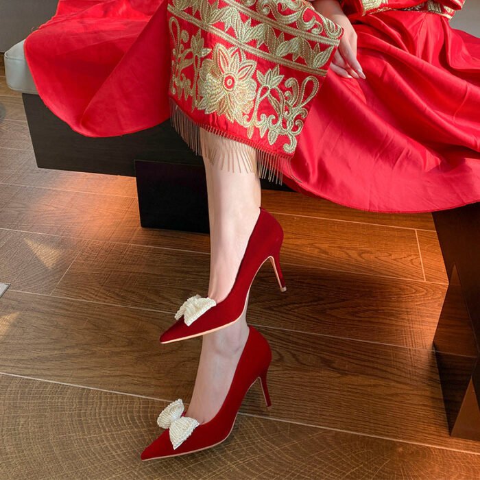 Runnig heels Runnig heels 878-43 Wedding Shoes Bridal Shoes Wedding Dress Red High Heels Women's Shoes Large and Small Size - Image 3