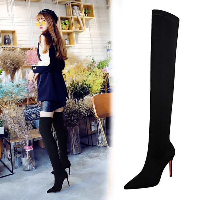 BIG TREE SHOES 315-9 European and American Style Fashion High Heel Elastic Lycra Stiletto Heel Pointed Toe Sexy Nightclubs Thinner Pedicure over-the-Knee Boots - Image 2