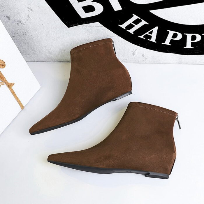 Bigtree Shoes 6632-10 Korean Style Simple All-Match Height Increasing Insole Female Boots Suede Short Tube Square Toe Pedicure Slimming Ankle Boots - Image 2