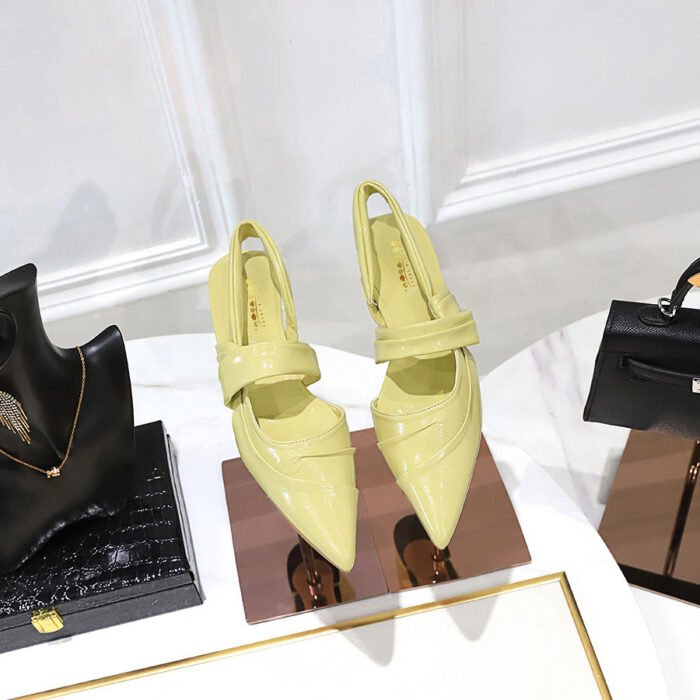 9862-1 Spring 2023 New Pointed Flat Back Empty All-Match Pleated Soft Leather Shoes Hollow Back Strap Women's Shoes - Image 1