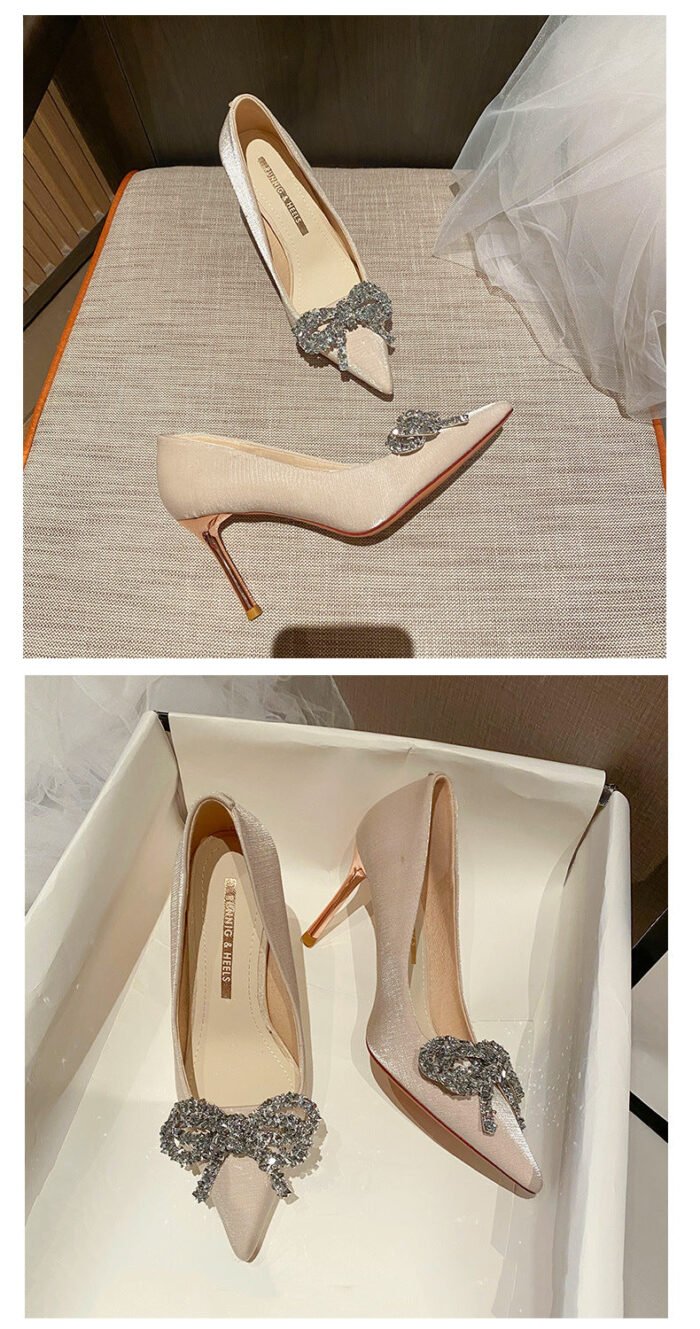 858-11 Pointed High Heels Women's New Buckle Rhinestone Bow Casual High-End Shoes - Image 12