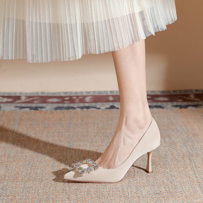 899-101 High Heels Women Houndstooth Pointed Toe Low-Cut Shoes Large and Small Size 32-Size 40 - Image 2