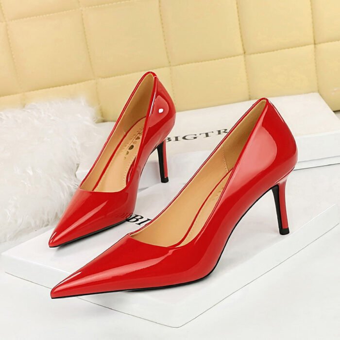 BIGTREE SHOES 7236 European and American Style Fashionable Simple Glossy Patent Leather Women's Shoes High Heel Stiletto Low-Cut Pointed Thin High Heel Shoes - Image 2