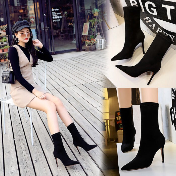 BIG TREE SHOES 315-8 European and American Style Fashionable Simple Pedicure Women's Boots Stiletto Heel Suede Pointed Toe Sexy Nightclubs Thinner Ankle Boots - Image 3