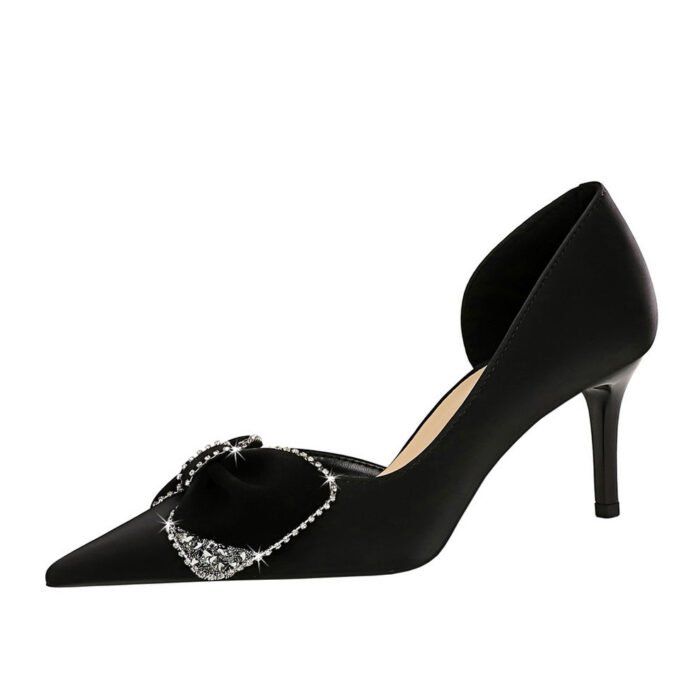 BIGTREE SHOES 3226-Ah31 European and American High Heels Stiletto Women's Shoes Shallow Mouth Pointed Side Hollow out Stitching Rhinestone Bow Pumps - Image 5