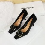 BIGTREE SHOES 6183-k25 European and American Style Fashion Professional Ol Women's Shoes High Heels Shallow Mouth Square Toe Metal Buckle Decorative High Heel Women's Shoes - Image 3