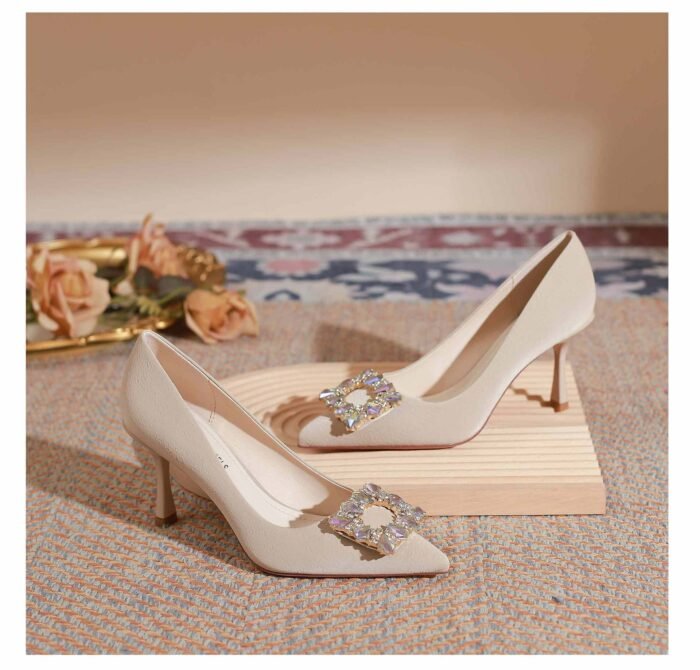 899-101 High Heels Women Houndstooth Pointed Toe Low-Cut Shoes Large and Small Size 32-Size 40 - Image 9