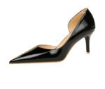 1363-A2 Korean fashion slim banquet fine heel high heel shallow pointed side hollow patent leather women's shoes single shoes high - Image 39