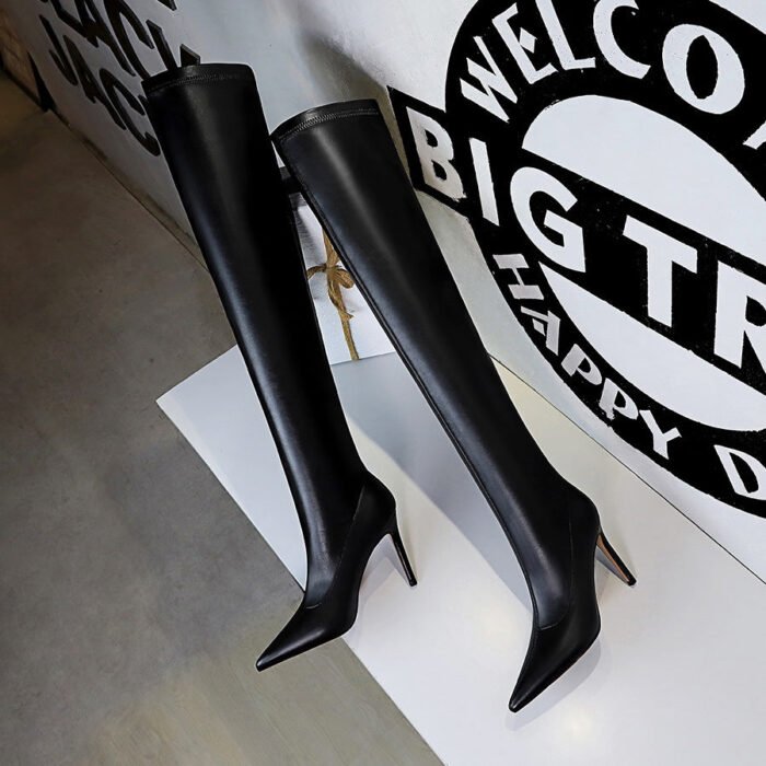 BIG TREE SHOES 315-16 European and American Style Fashion Simple Stiletto Heel Pointed Toe Winter Sexy Nightclubs Thinner Pedicure over-the-Knee Boots - Image 4