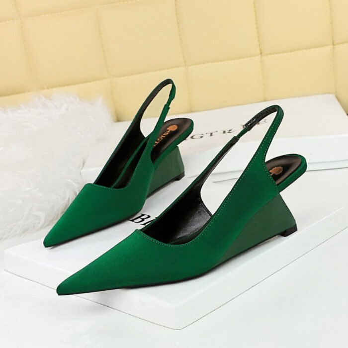 BIG TREE SHOES 1097-2 Korean Fashion Simple High Heel Wedge Shallow Mouth Pointed-Toe Hollowed Back Strap Banquet Women's Shoes High Heels - Image 3