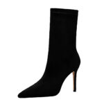 BIG TREE SHOES 315-8 European and American Style Fashionable Simple Pedicure Women's Boots Stiletto Heel Suede Pointed Toe Thinner Ankle Boots - Image 5