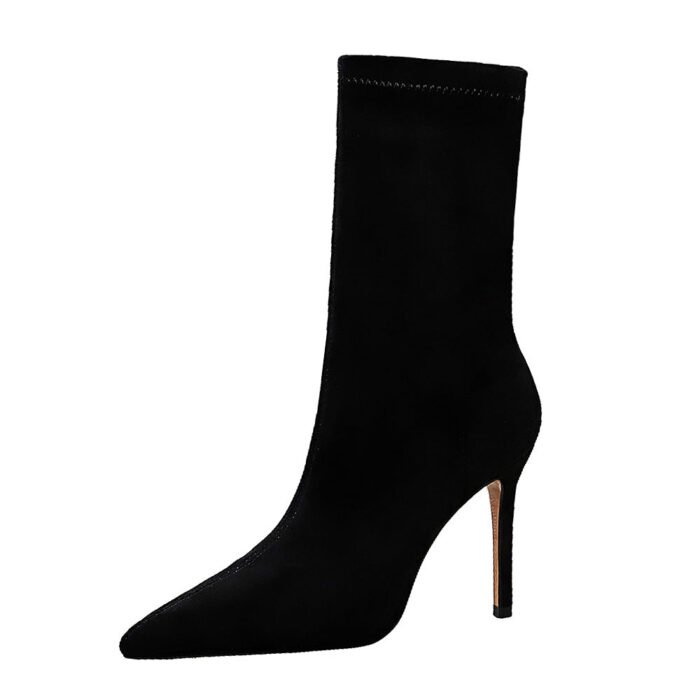 BIG TREE SHOES 315-8 European and American Style Fashionable Simple Pedicure Women's Boots Stiletto Heel Suede Pointed Toe Sexy Nightclubs Thinner Ankle Boots - Image 5
