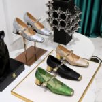 BIGTREE SHOES 5288-6 National Style Women's Shoes Banquet Chunky Heel Mid Heel Satin Embroidered Color Matching Square Toe Low-Cut Pearl Ankle-Strap Shoes