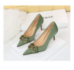 7239-A1 European and American fashion banquet women's shoes fine heel high heel shallow pointed metal buckle single shoes high heels - Image 19
