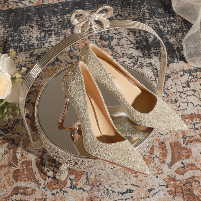 840-1 Heel Rhinestone Crown French Lace Wedding Shoes Bridal Shoes High Heel Shoes Niche High-Grade Stiletto Heel Pumps - Image 4