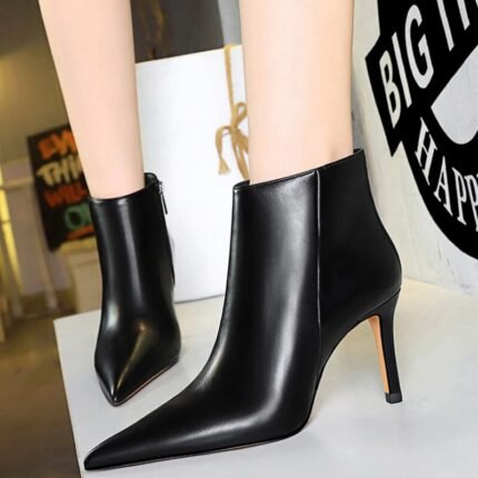 7286-1Winter boots, leather boots, stiletto shoes, women's-Bigtree shoes