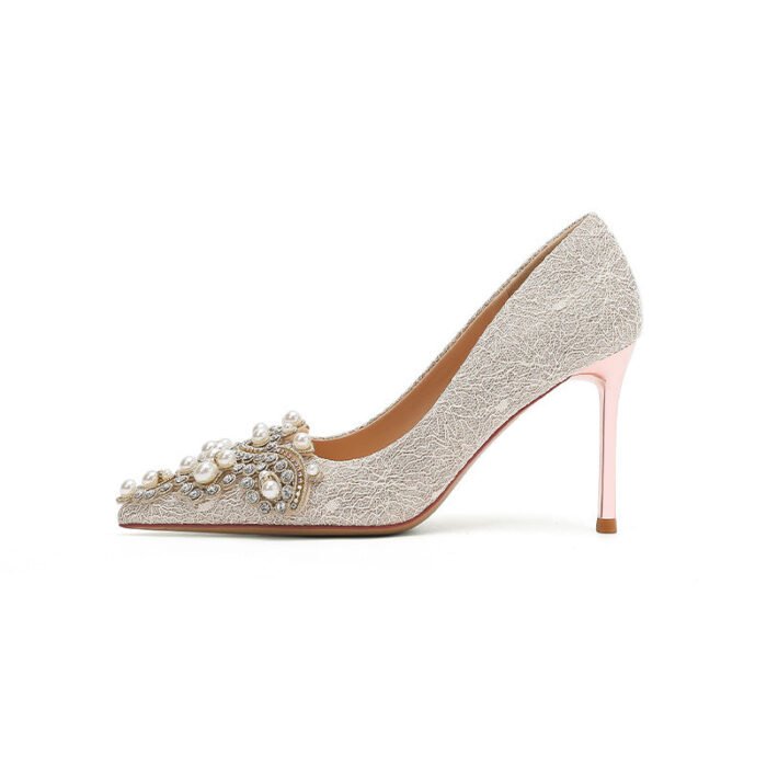 840-12 Rhinestone Pearl High Heels Women Xiuhe Wedding Shoes Stiletto Pointed Toe Large and Small Size Party Shoes - Image 6