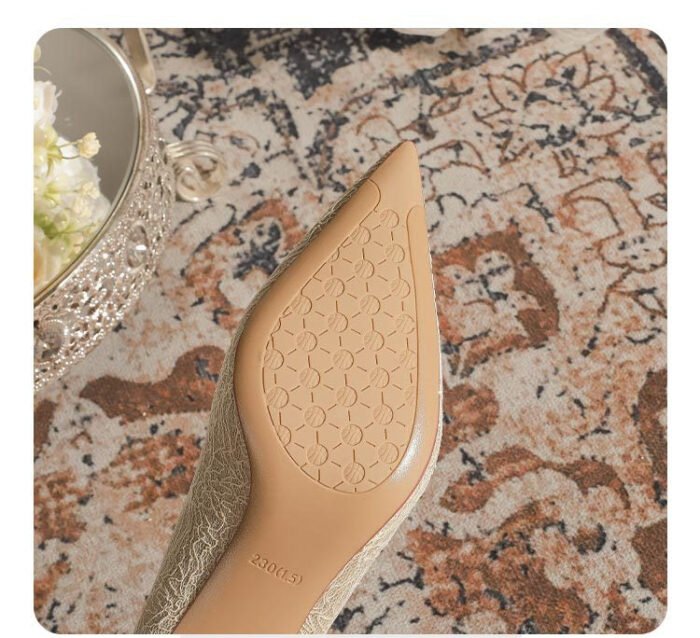 840-1 Heel Rhinestone Crown French Lace Wedding Shoes Bridal Shoes High Heel Shoes Niche High-Grade Stiletto Heel Pumps - Image 8