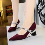 BIGTREE SHOES 2905-5 Heel Wedge Shoes Suede Shallow Mouth Pointed Toe Color Block Strap Single Shoes Women